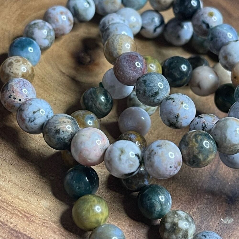 Ocean jasper beaded stretch bracelet ONE NEW reiki meditation crystal healing 8m